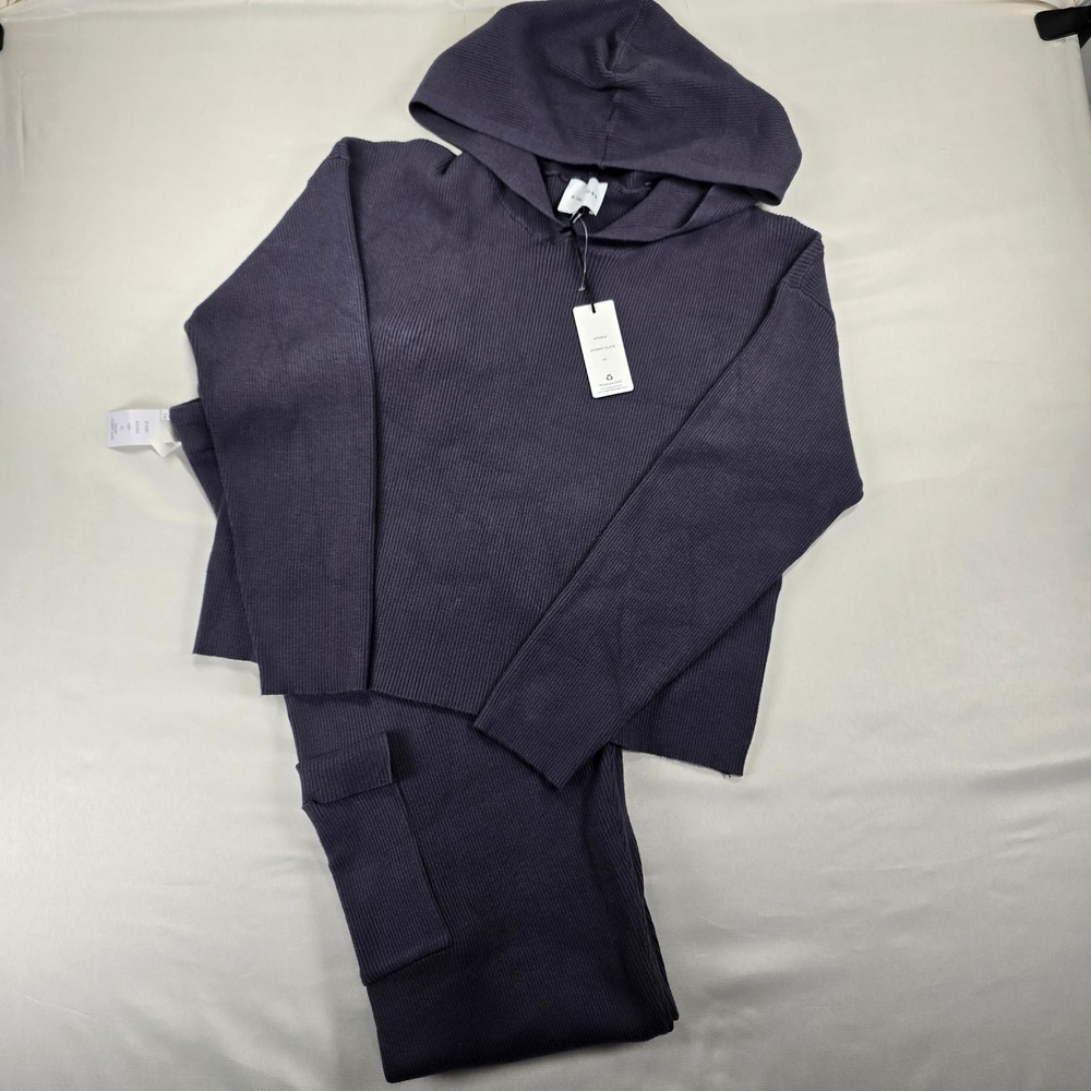 Pink Rose Ribbed Lounge Set Hoodie Cargo Joggers Stormy Slate XL NWT